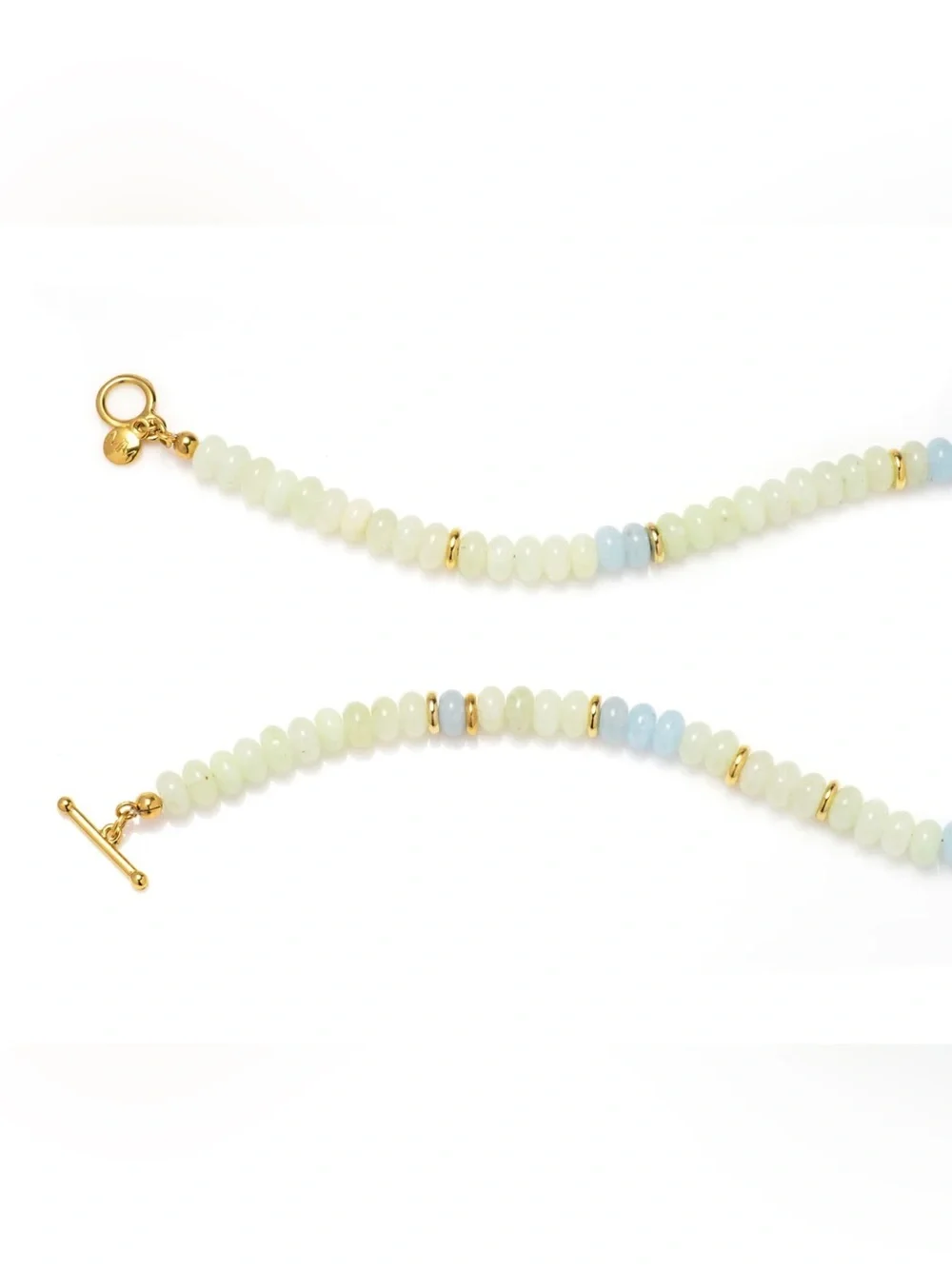 Mayamar Light Green and light blue quartz beaded Necklace‎ with Gold Accents